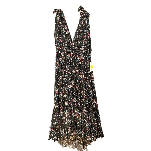 Mac Duggal Maxi Dress Tie-Shoulder Black Floral Gown Size 14 NWT - Picture 4 of 8